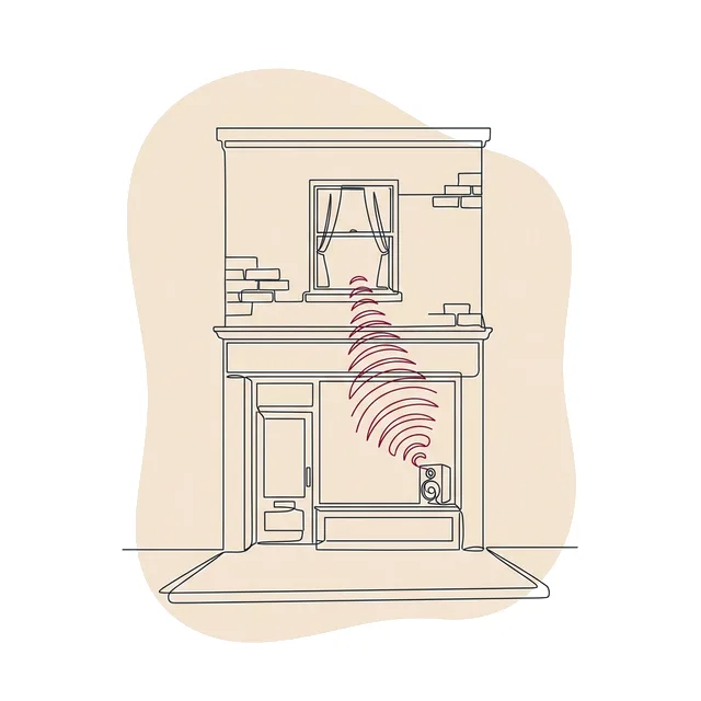 Façade d'un bar musical en rez-de-chaussée, ondes sonores vers l'appartement du dessus